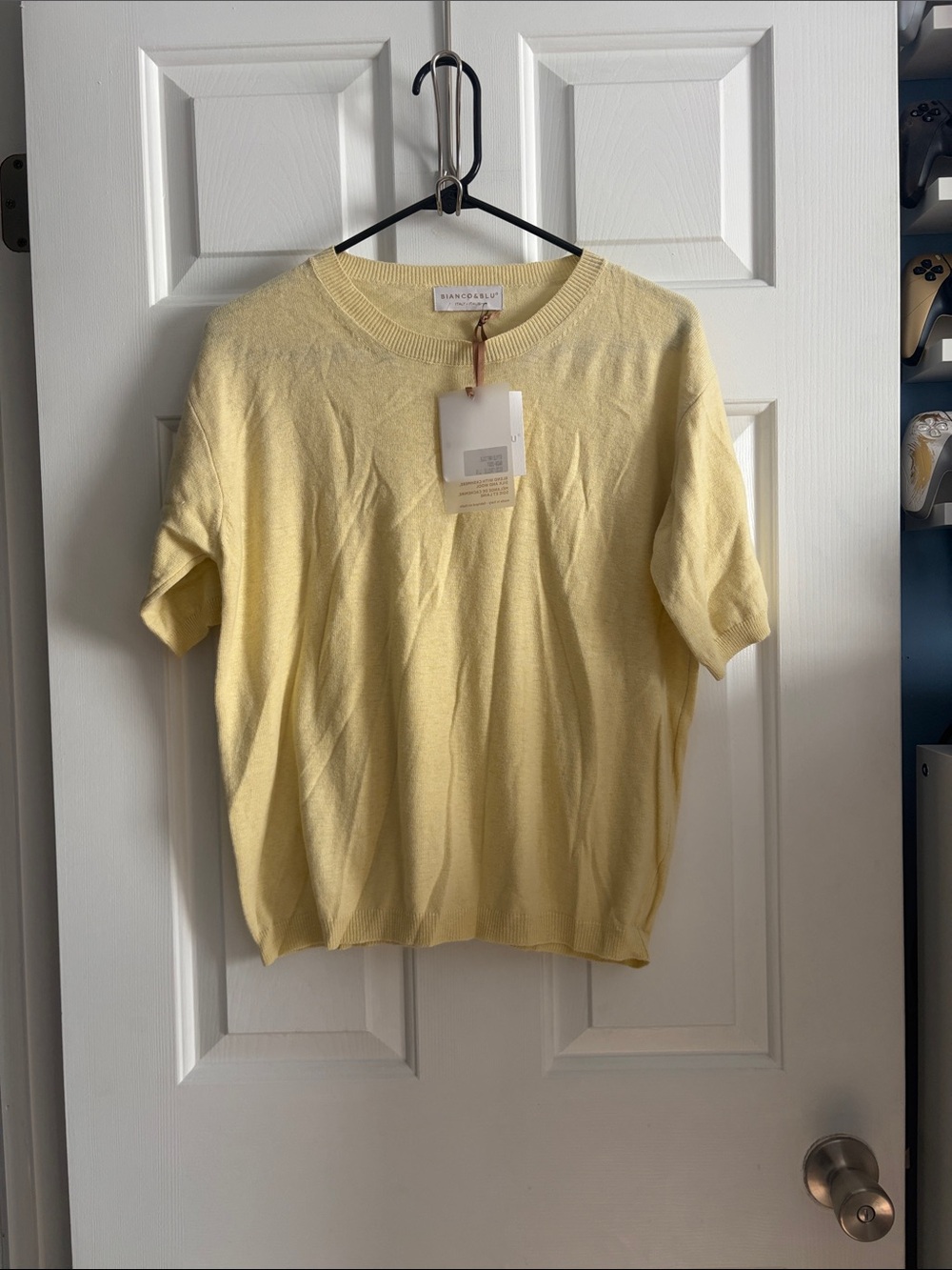 Bianco & Blu Italy NEW Silk Wool Cashmere Short Sleeve Knit Sweater Top Size L